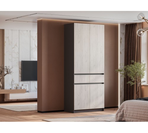 Шкаф 2 дв 2 ящ Багира ШК-03, графит/крафт белый