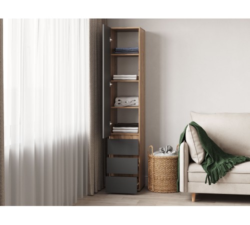 Шкаф 1 дв 3 ящ Хелен, крафт золото/графит серый