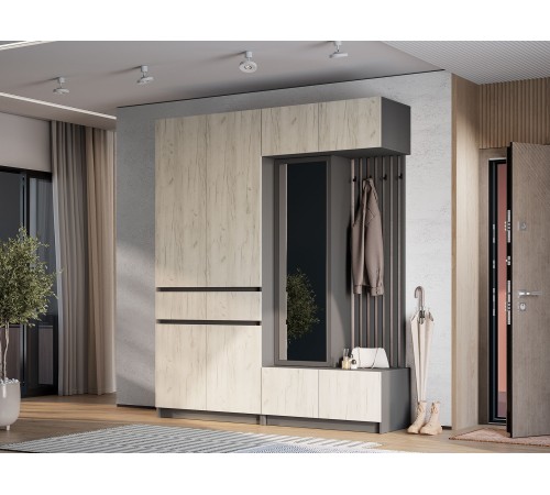 Шкаф 2 дв 2 ящ Багира ШК-03, графит/крафт белый