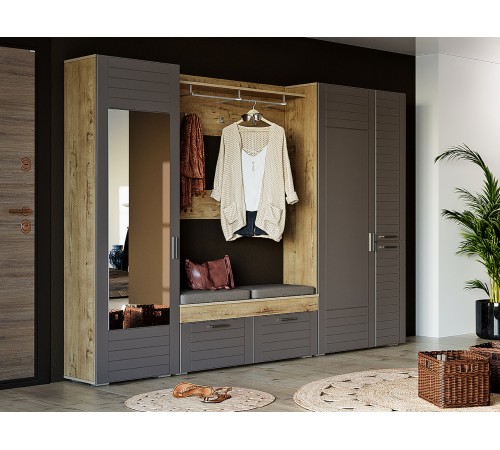 Шкаф для одежды с зеркалом 1 дв. Ливорно 013.16, софт графит/дуб бунратти