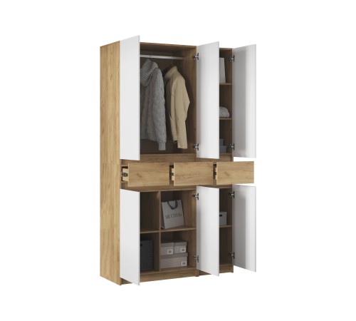 Шкаф 3 дв Квик-Степ, дуб крафт золотой/белый шагрень