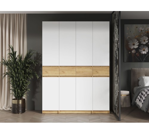 Шкаф 4 дв Квик-Степ, дуб крафт золотой/белый шагрень