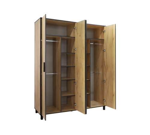 Шкаф 4 дв Лофт-4, дуб крафт золотой/черный