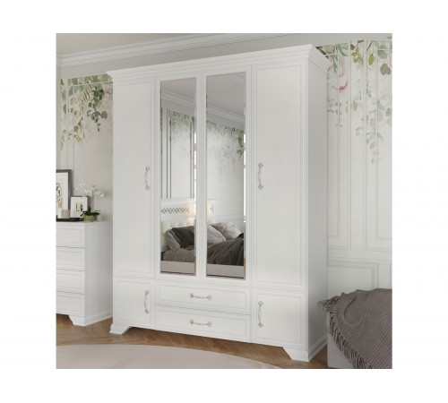 Шкаф 4 дв Азалия с зеркалом, белый