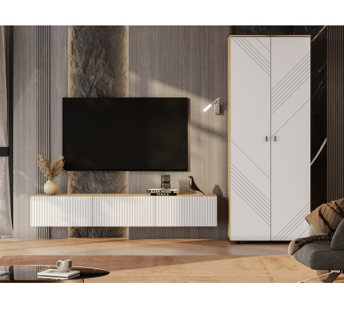 Шкаф 2 дв Кайло, дуб золотой/белый матовый