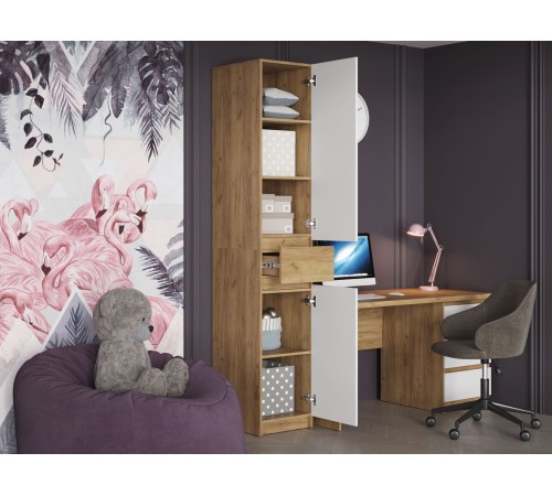 Шкаф 1 дв Квик-Степ, дуб крафт золотой/белый шагрень