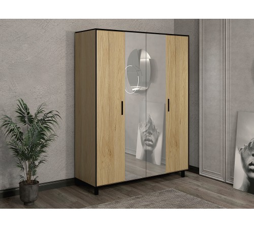 Шкаф 4 дв Лофт-4, дуб крафт золотой/черный