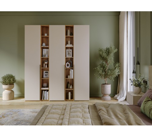 Распашной шкаф Лаура 3 с полками, двумя ящиками и штангами, серый кашемир/дуб барокко