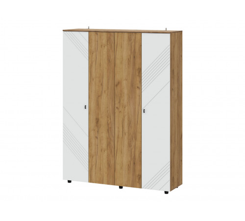 Шкаф 4 дв Кайло, дуб золотой/белый матовый