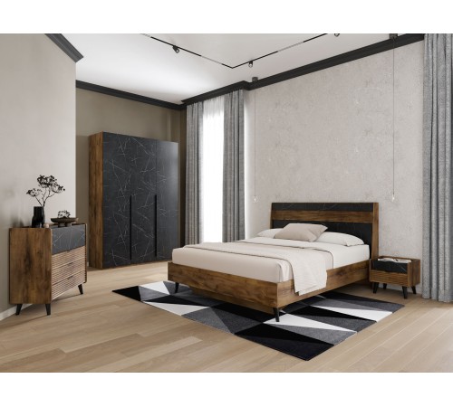 Шкаф 2 дв Браун с глухим фасадом, таксония/мрамор неро маркина