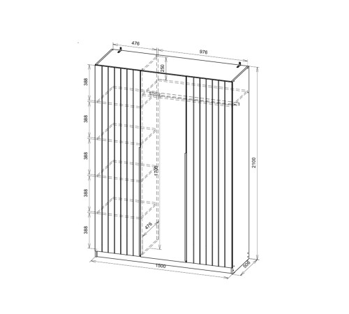 Шкаф 3 дв с зеркалом Памир, меланж