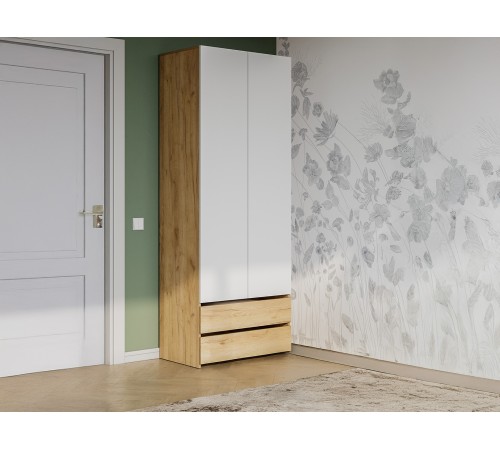 Шкаф 2 дв Абрау с ящиками, дуб золотой/белый