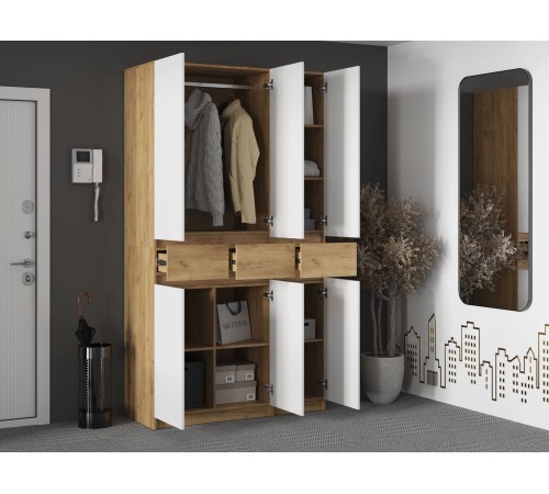 Шкаф 3 дв Квик-Степ, дуб крафт золотой/белый шагрень