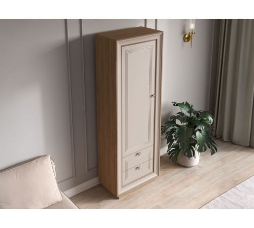 Шкаф 1 дв 2 ящ Прато, вяз швейцарский светлый/газания матовая