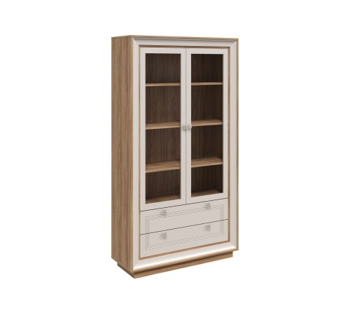 Шкаф-витрина 2 дв 2 ящ Прато, вяз швейцарский светлый/газания матовая