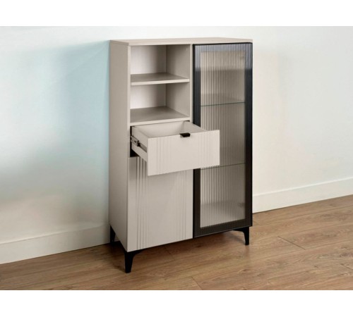 Комод Рич со стеклом, кашемир/фрапучино матовый/черный