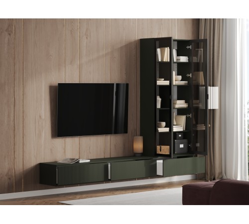 Шкаф-витрина навесной Амели, оливковый базальт