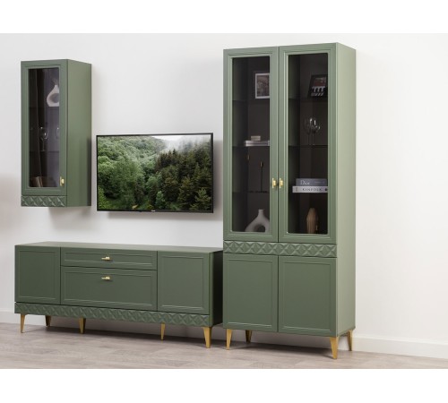 Шкаф-витрина 2 дв Марион 16.397.02, дымчатый зеленый/олива шагрень