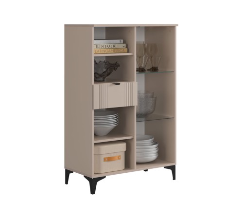 Комод Рич со стеклом, кашемир/фрапучино матовый/черный