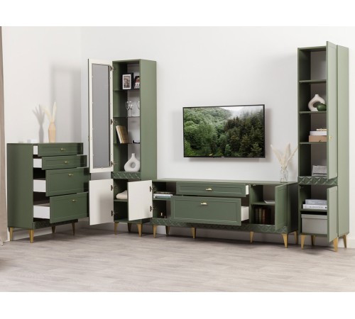 Шкаф-витрина 1 дв Марион 16.397.01, дымчатый зеленый/олива шагрень