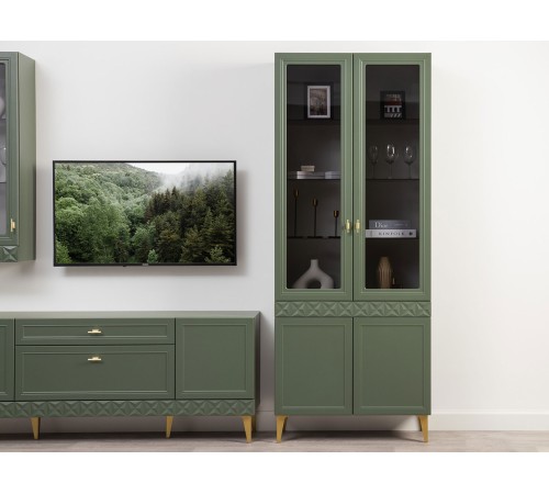 Шкаф-витрина 2 дв Марион 16.397.02, дымчатый зеленый/олива шагрень