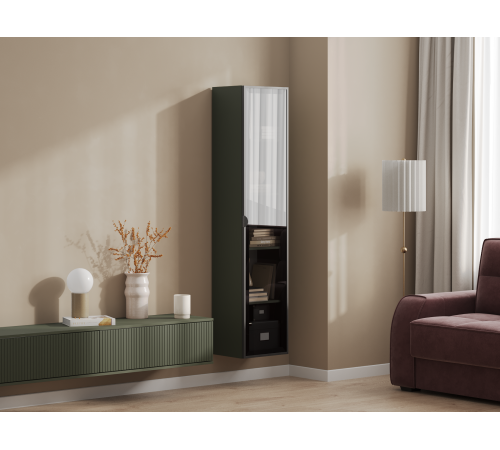 Шкаф-витрина навесной Амели, оливковый базальт