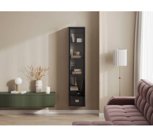 Шкаф-витрина навесной Амели, оливковый базальт