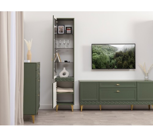 Шкаф-витрина 1 дв Марион 16.397.01, дымчатый зеленый/олива шагрень