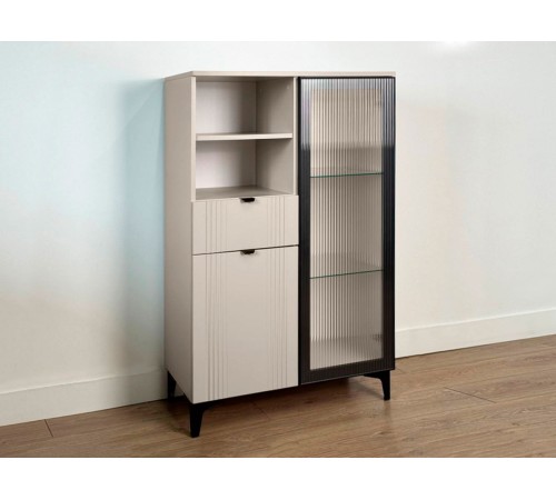 Комод Рич со стеклом, кашемир/фрапучино матовый/черный