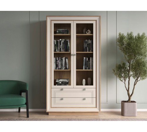 Шкаф-витрина 2 дв 2 ящ Прато, вяз швейцарский светлый/газания матовая