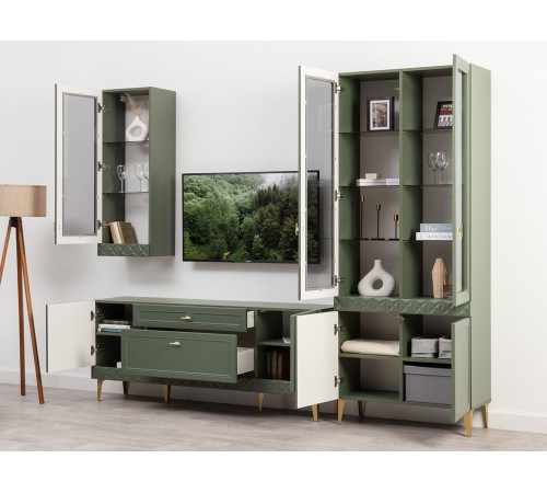 Шкаф-витрина 2 дв Марион 16.397.02, дымчатый зеленый/олива шагрень