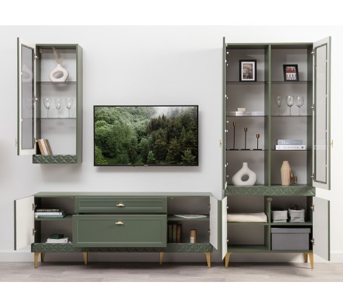 Шкаф-витрина 2 дв Марион 16.397.02, дымчатый зеленый/олива шагрень