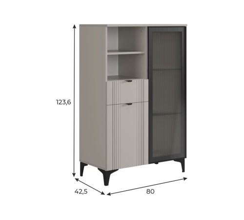 Комод Рич со стеклом, кашемир/фрапучино матовый/черный