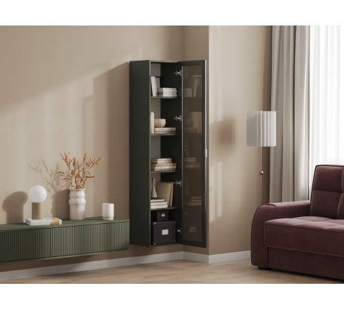 Шкаф-витрина навесной Амели, оливковый базальт