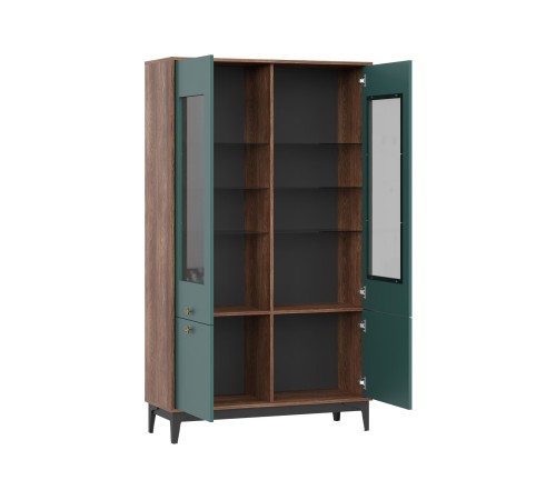 Шкаф-витрина Брасс широкий, каштан/изумруд/черный, металл