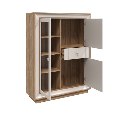 Шкаф-витрина 2 дв 1 ящ Прато низкий, вяз швейцарский светлый/газания матовая