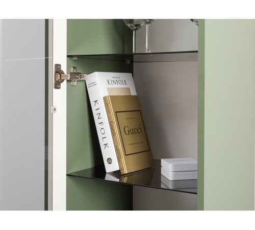 Шкаф-витрина 1 дв Марион 16.397.01, дымчатый зеленый/олива шагрень