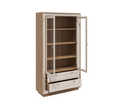 Шкаф-витрина 2 дв 2 ящ Прато, вяз швейцарский светлый/газания матовая