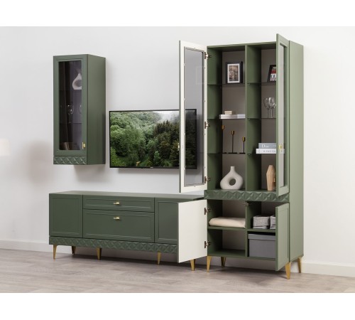 Шкаф-витрина 2 дв Марион 16.397.02, дымчатый зеленый/олива шагрень