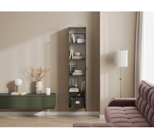 Шкаф-витрина навесной Амели, оливковый базальт