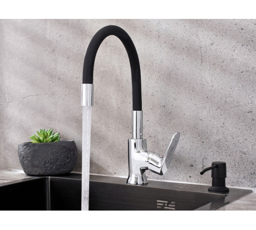 Смеситель кухонный гибкий РМС SL123BL-016F-1, хром/черный