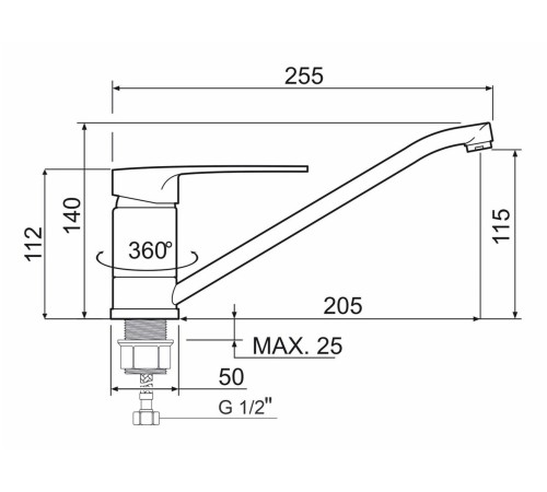 Смеситель кухонный РМС SL52-004FB-25, хром полированный
