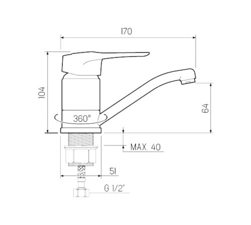 Смеситель кухонный РМС SL55-004F-15, хром полированный