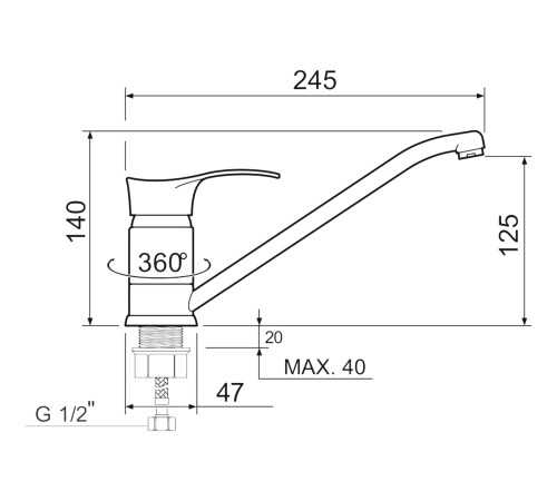 Смеситель кухонный РМС SL86-004FBS-25, хром полированный