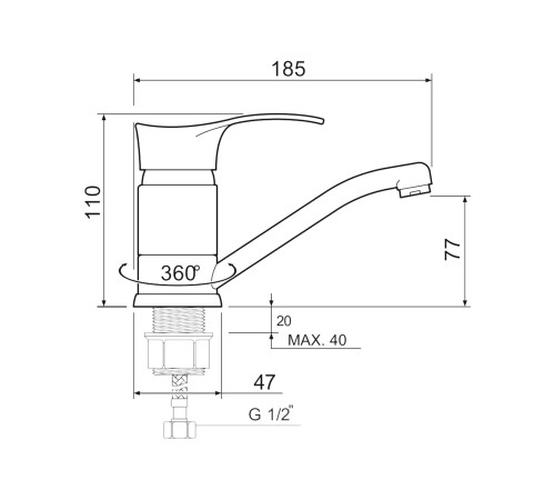 Смеситель кухонный РМС SL86-004FBS-15, хром полированный