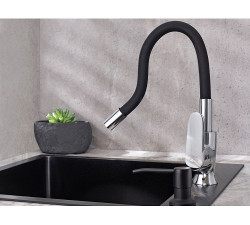 Смеситель кухонный гибкий РМС SL123BL-016F-1, хром/черный