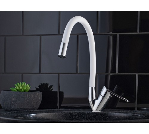 Смеситель кухонный гибкий РМС SL137W-016F, хром/белый Смеситель кухонный гибкий РМС SL137W-016F, хром/белый