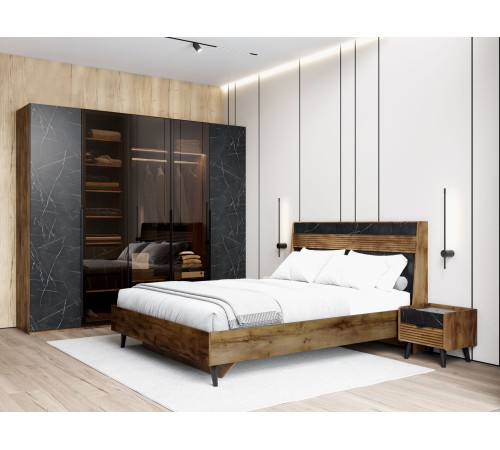 Спальный гарнитур Браун 2, таксония/мрамор неро маркина/бронза стекло тонированное