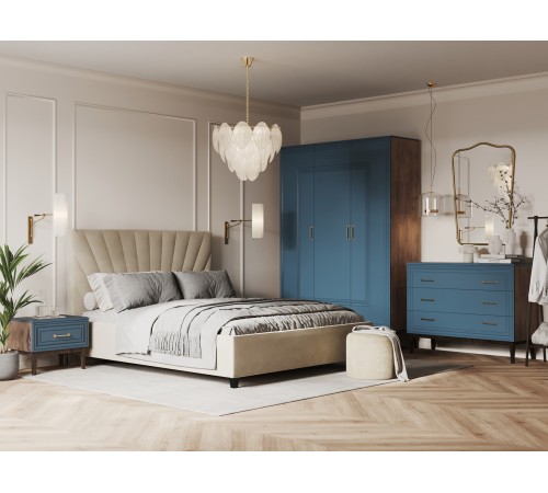 Спальный гарнитур Эвора 3, сапфировый лак/таксус/кремовый велюр