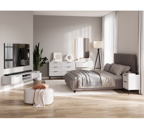 Спальный гарнитур Алегра, белый софт/какао велюр